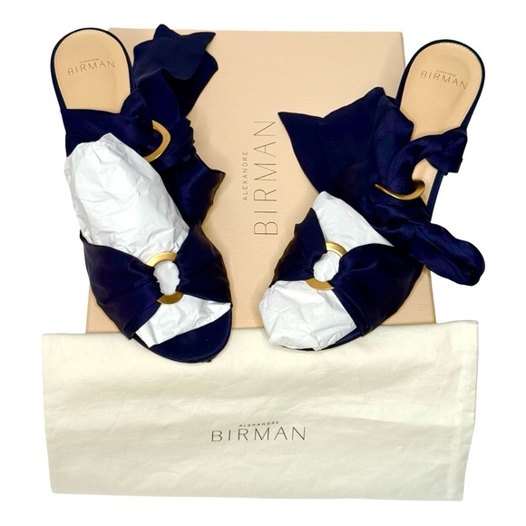 ALEXANDRE BIRMAN Alessa 60 Suede Ankle Wrap Block Sandals Navy Petrol with Gold - Picture 4 of 16